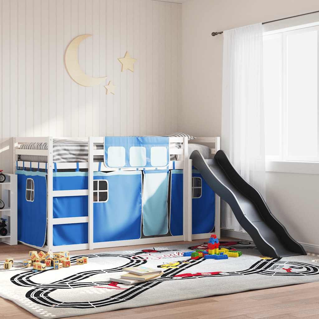 Lit superposé sans matelas avec toboggan et rideaux 90x200 cm - XIOS