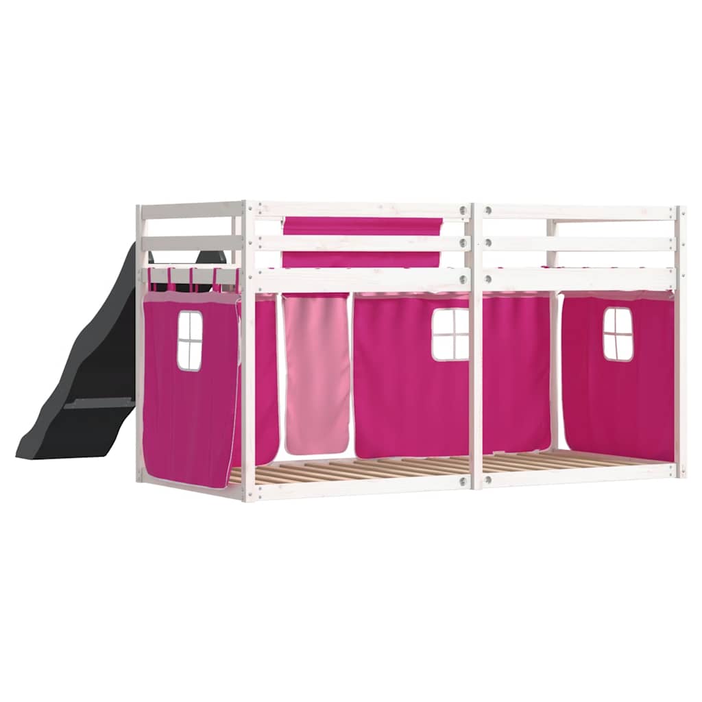 Lit superposé sans matelas avec toboggan et rideaux 90x200 cm - XIOS