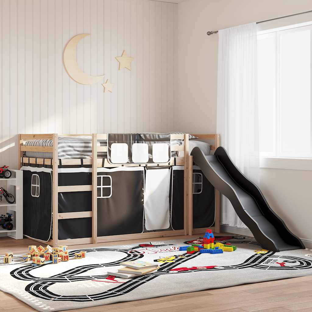 Lit superposé sans matelas avec toboggan blanc noir 80x200 cm - XIOS