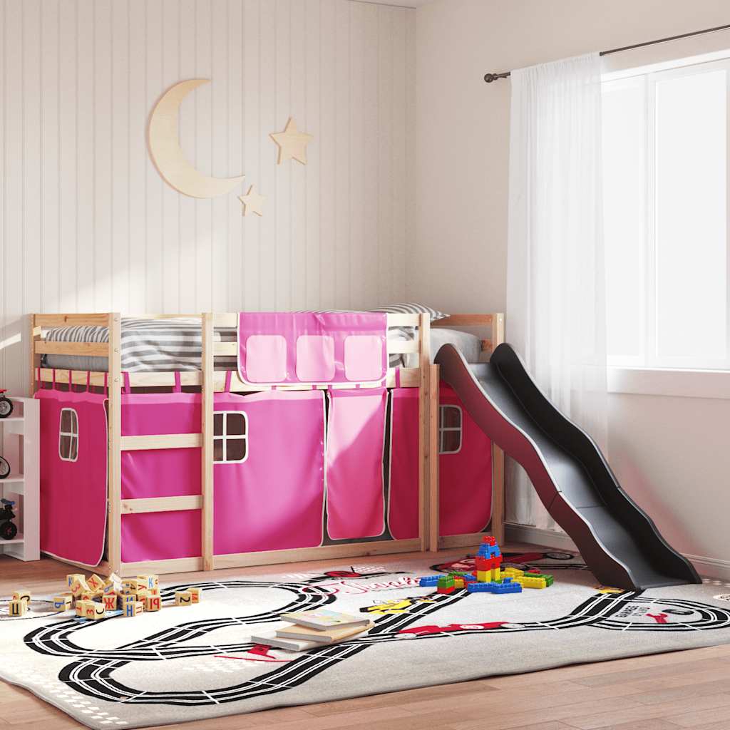 Lit superposé sans matelas avec toboggan et rideaux 80x200 cm - XIOS