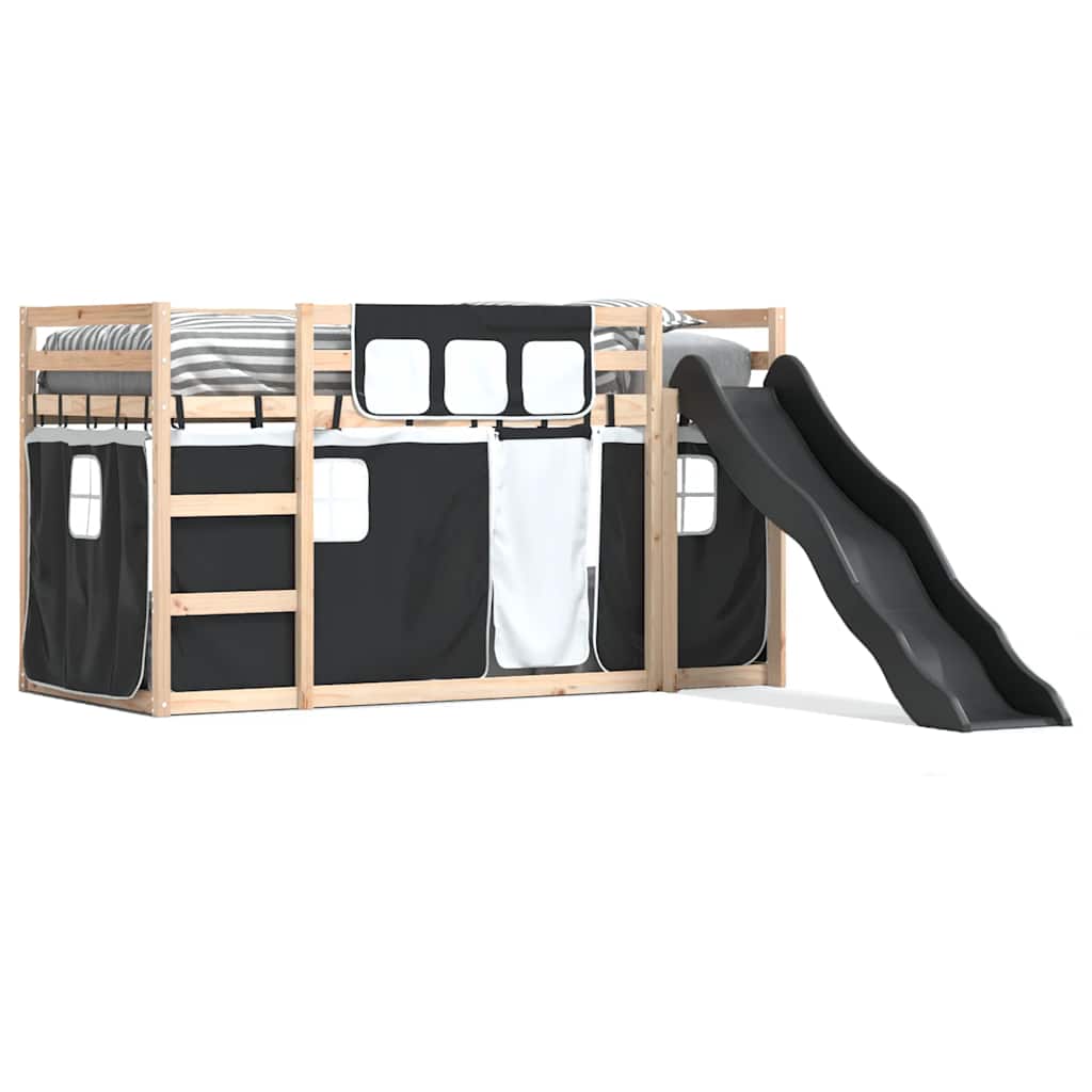Lit superposé sans matelas avec toboggan blanc noir 90x190 cm - XIOS
