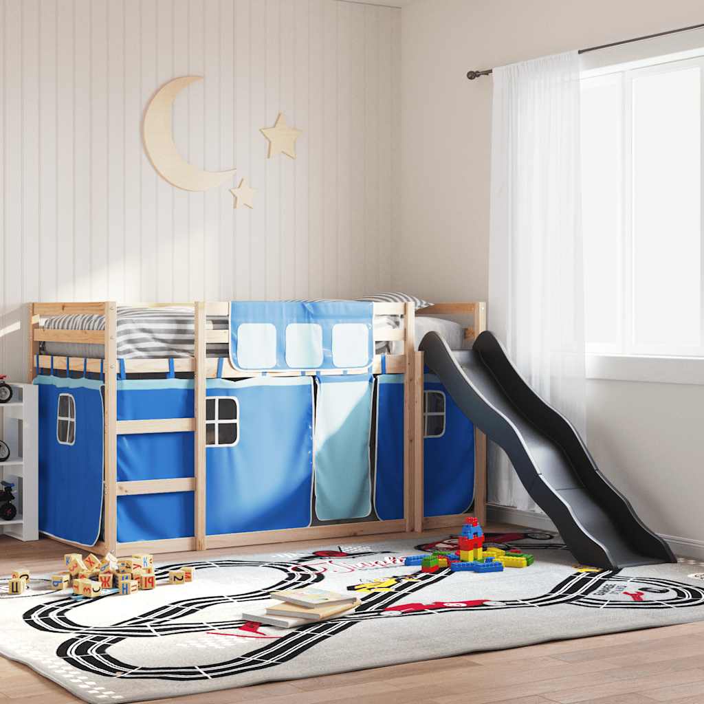 Lit superposé sans matelas avec toboggan et rideaux 90x190 cm - XIOS