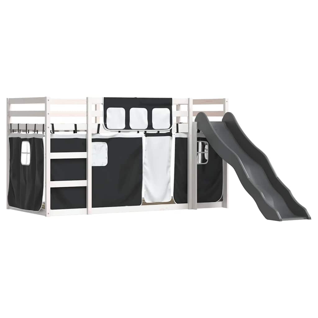 Lit superposé sans matelas avec toboggan blanc noir 90x190 cm - XIOS