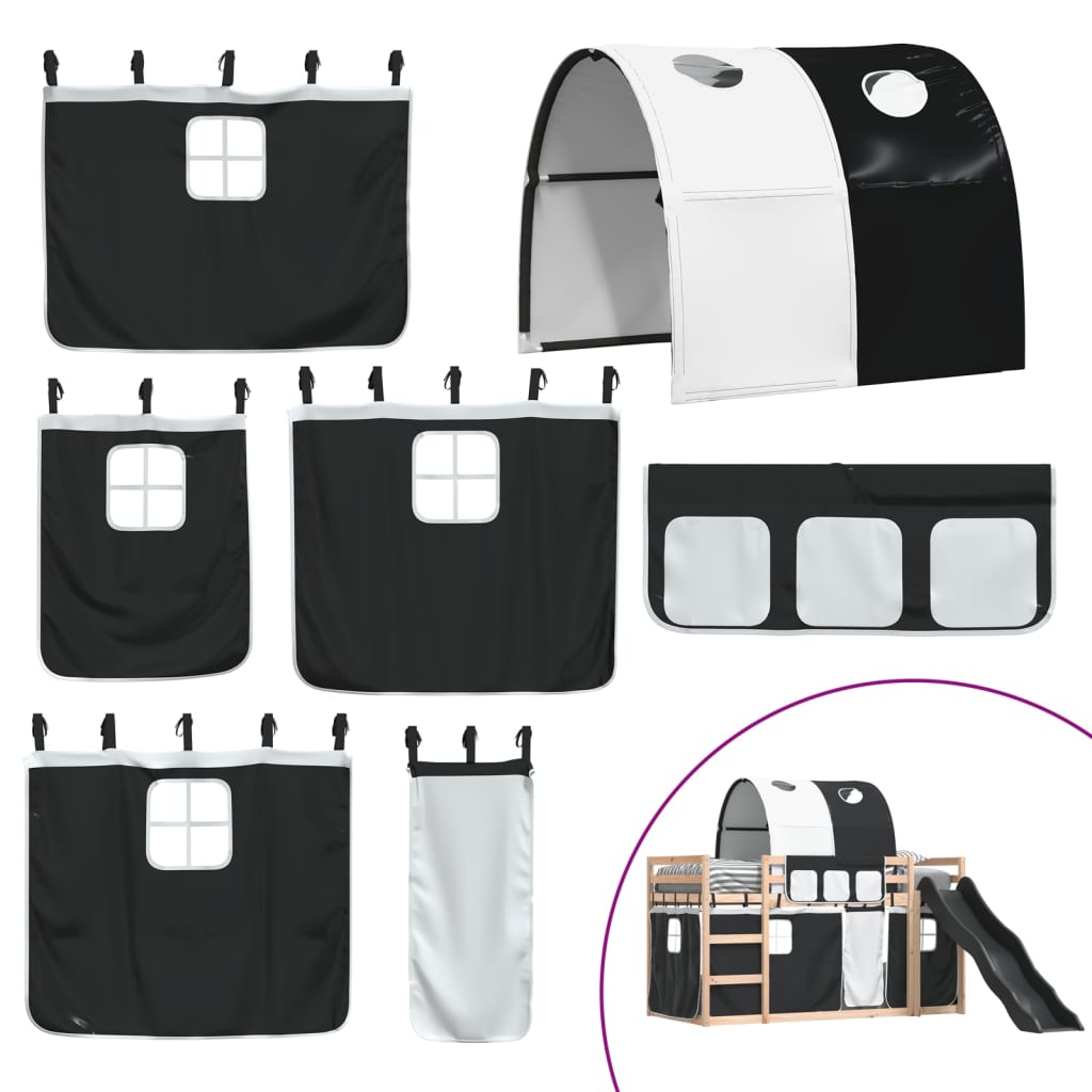 Lit superposé sans matelas avec toboggan blanc noir 90x200 cm - XIOS