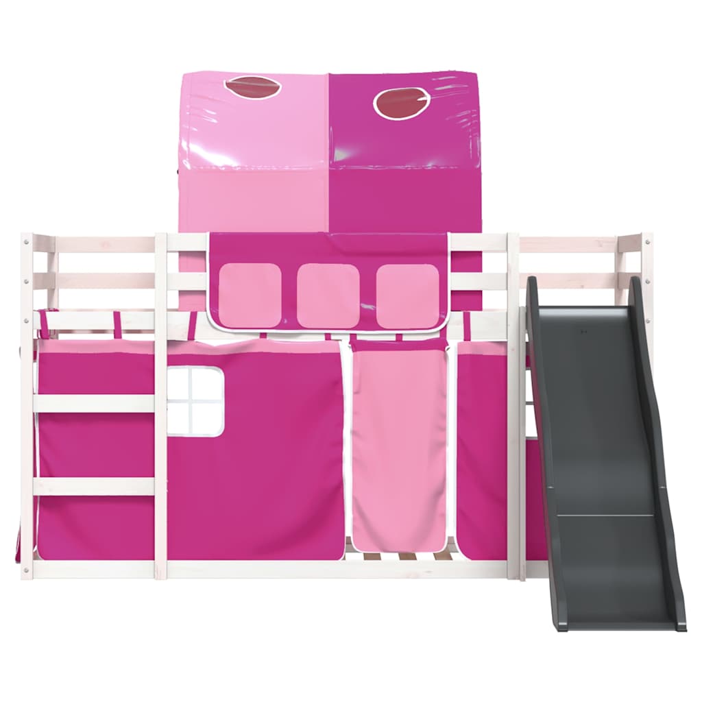 Lit superposé sans matelas avec toboggan et rideaux 90x200 cm - XIOS