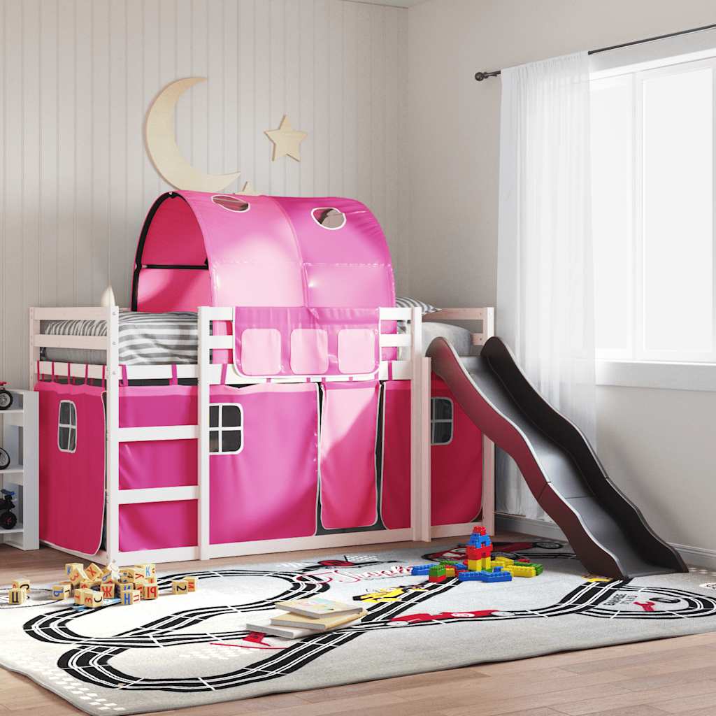 Lit superposé sans matelas avec toboggan et rideaux 90x200 cm - XIOS