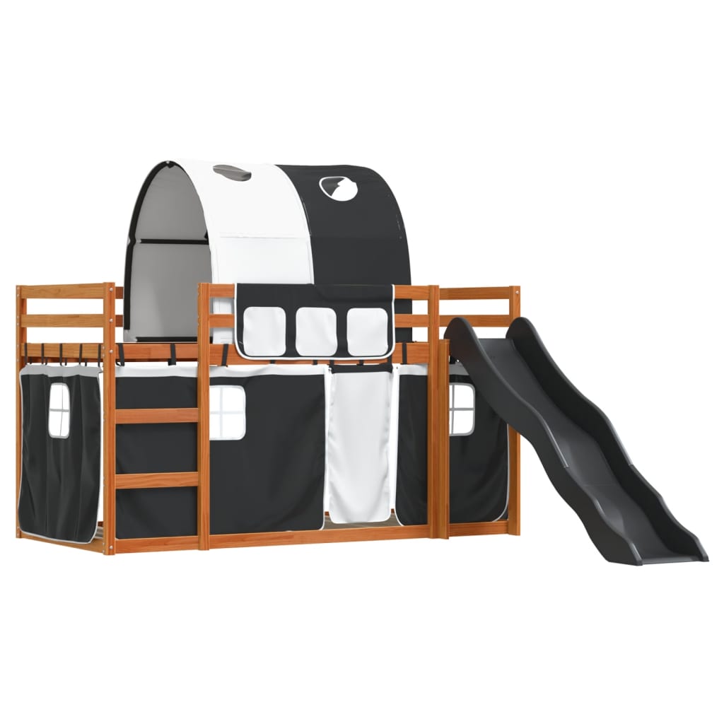 Lit superposé sans matelas avec toboggan blanc noir 90x200 cm - XIOS