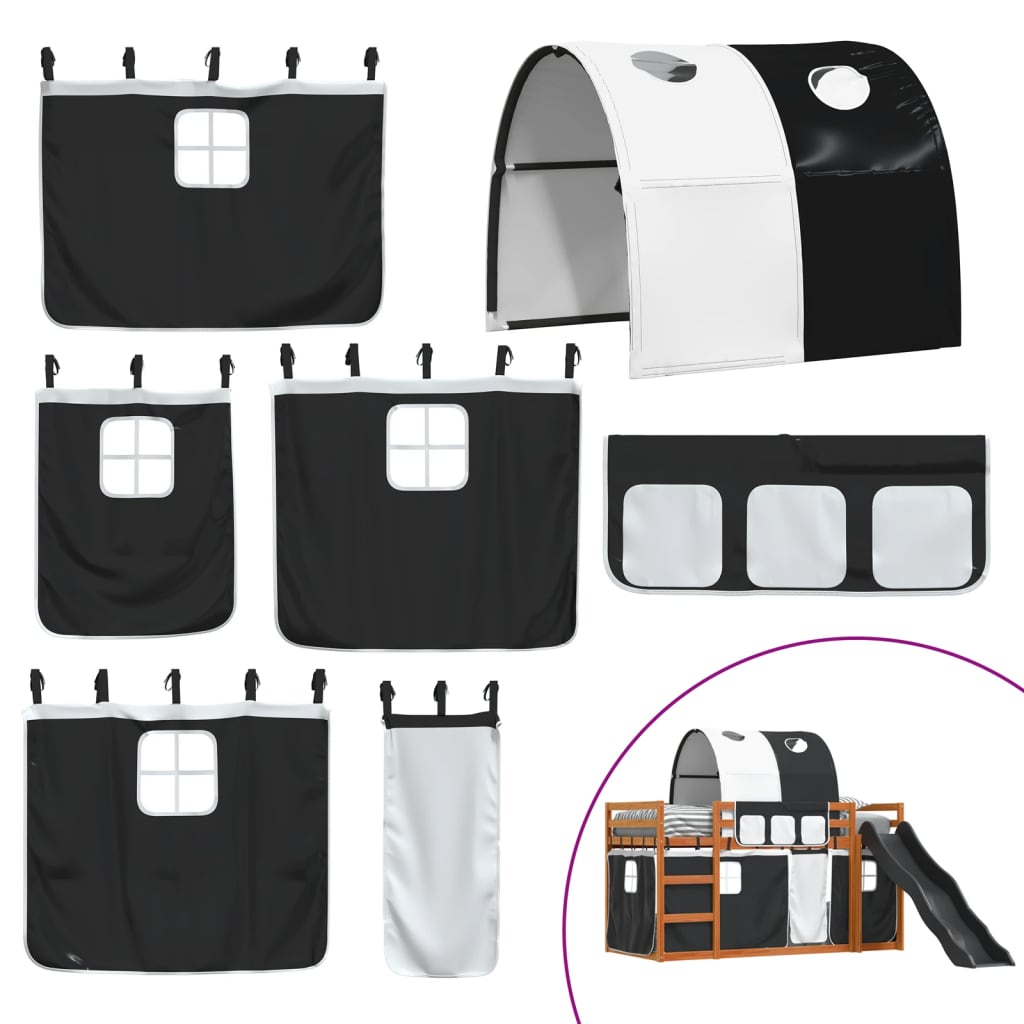 Lit superposé sans matelas avec toboggan blanc noir 90x200 cm - XIOS