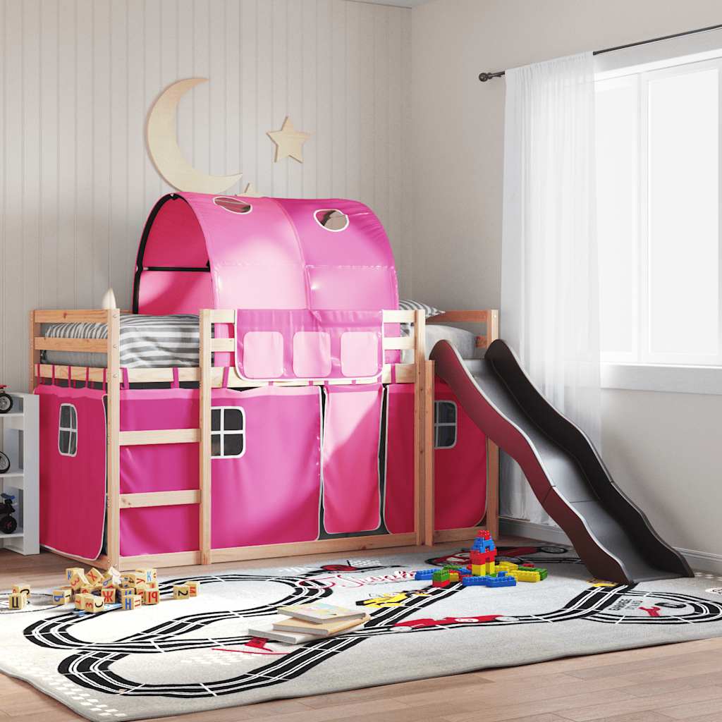 Lit superposé sans matelas avec toboggan et rideaux 80x200 cm - XIOS