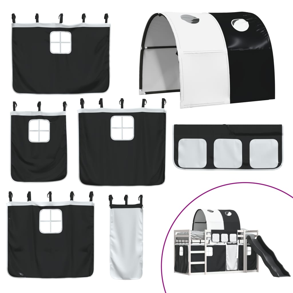 Lit superposé sans matelas avec toboggan blanc noir 80x200 cm - XIOS