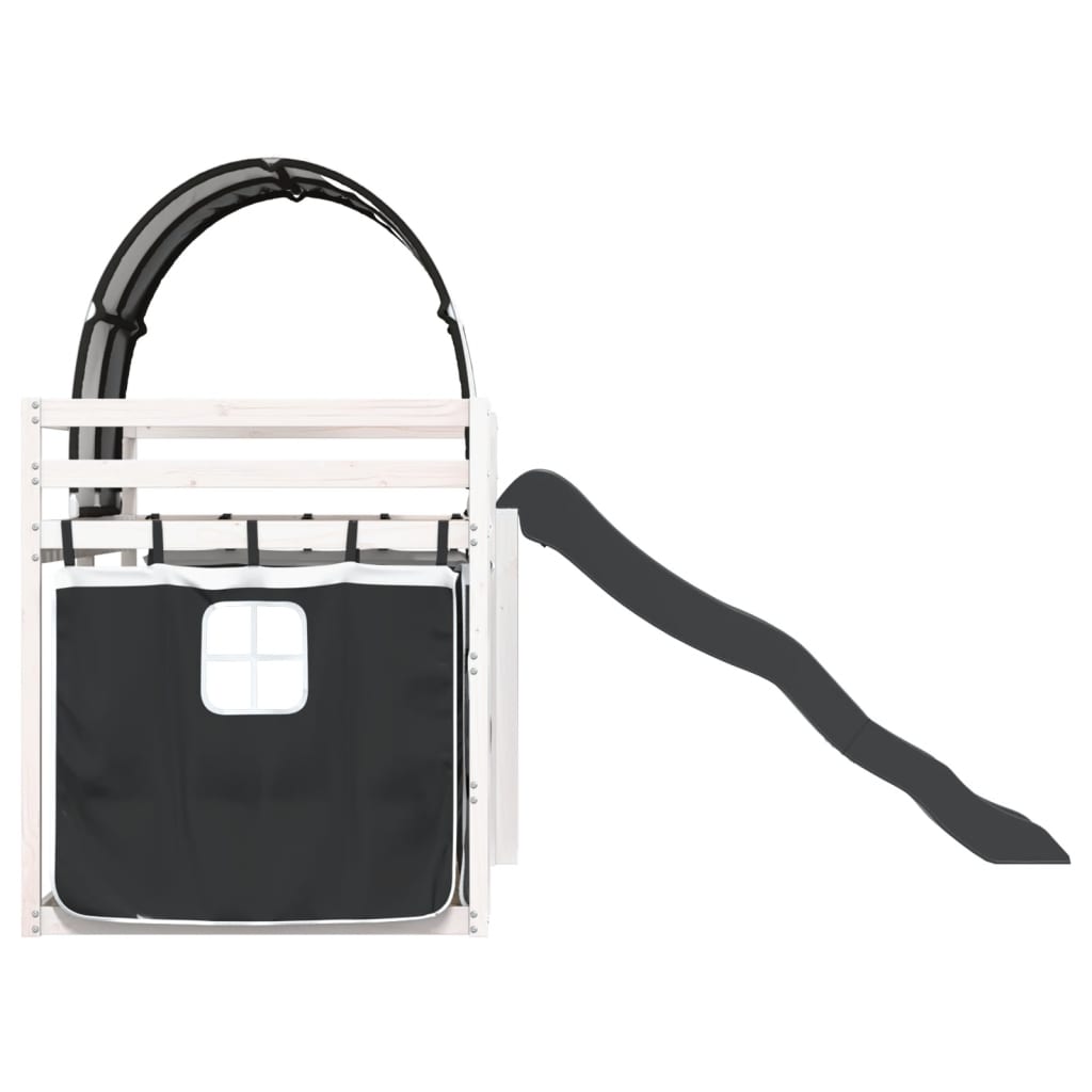 Lit superposé sans matelas avec toboggan blanc noir 80x200 cm - XIOS