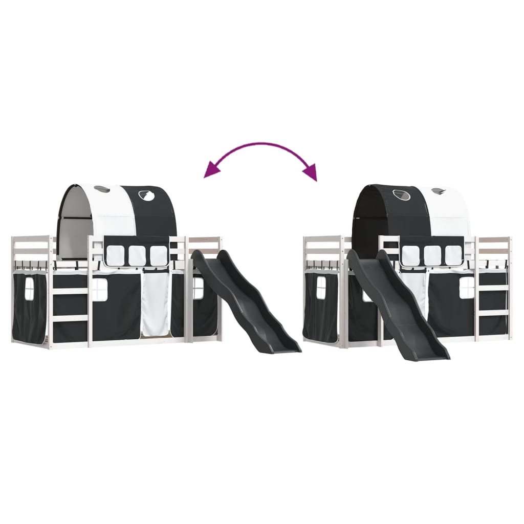 Lit superposé sans matelas avec toboggan blanc noir 80x200 cm - XIOS