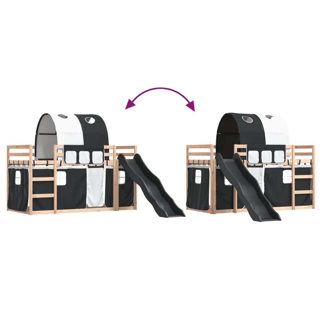 Lit superposé sans matelas avec toboggan blanc noir 90x190 cm Lits & cadres de lit vidaXL