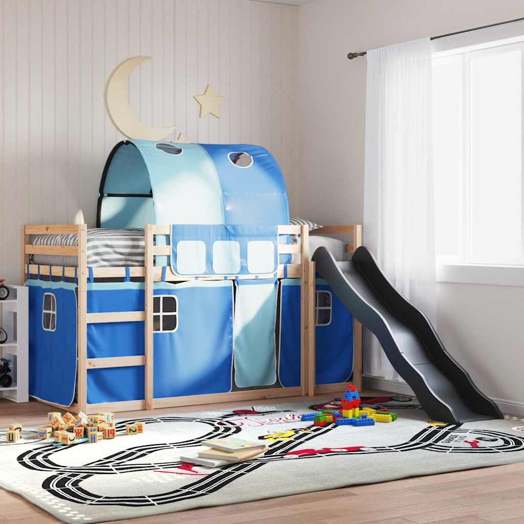Lit superposé sans matelas avec toboggan et rideaux 90x190 cm - XIOS