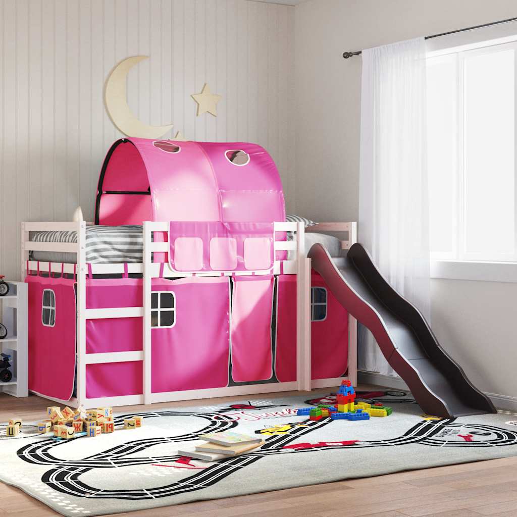 Lit superposé sans matelas avec toboggan et rideaux 90x190 cm - XIOS
