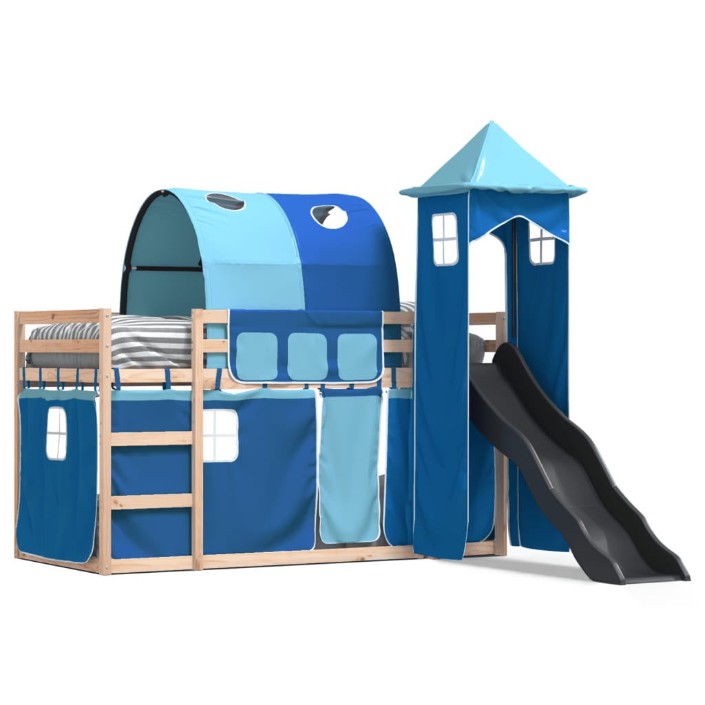 Lit superposé sans matelas avec toboggan et rideaux 90x200 cm Lits & cadres de lit vidaXL