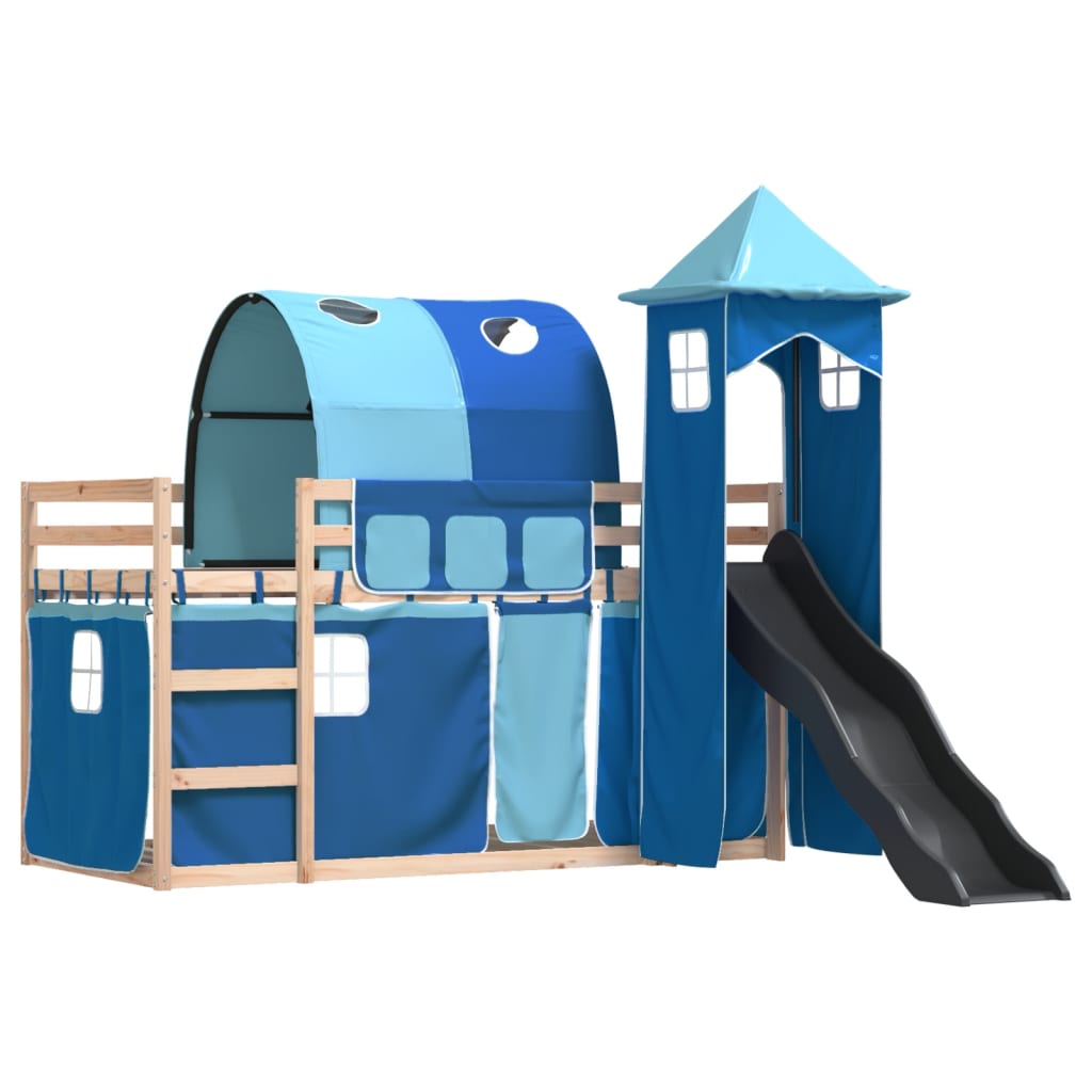 Lit superposé sans matelas avec toboggan et rideaux 90x200 cm Lits & cadres de lit vidaXL