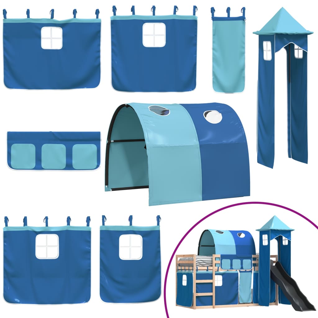 Lit superposé sans matelas avec toboggan et rideaux 90x200 cm Lits & cadres de lit vidaXL