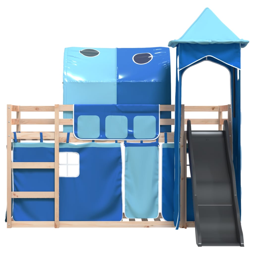 Lit superposé sans matelas avec toboggan et rideaux 90x200 cm Lits & cadres de lit vidaXL