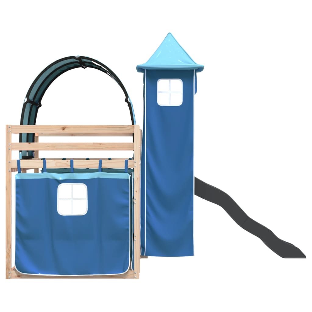 Lit superposé sans matelas avec toboggan et rideaux 90x200 cm Lits & cadres de lit vidaXL