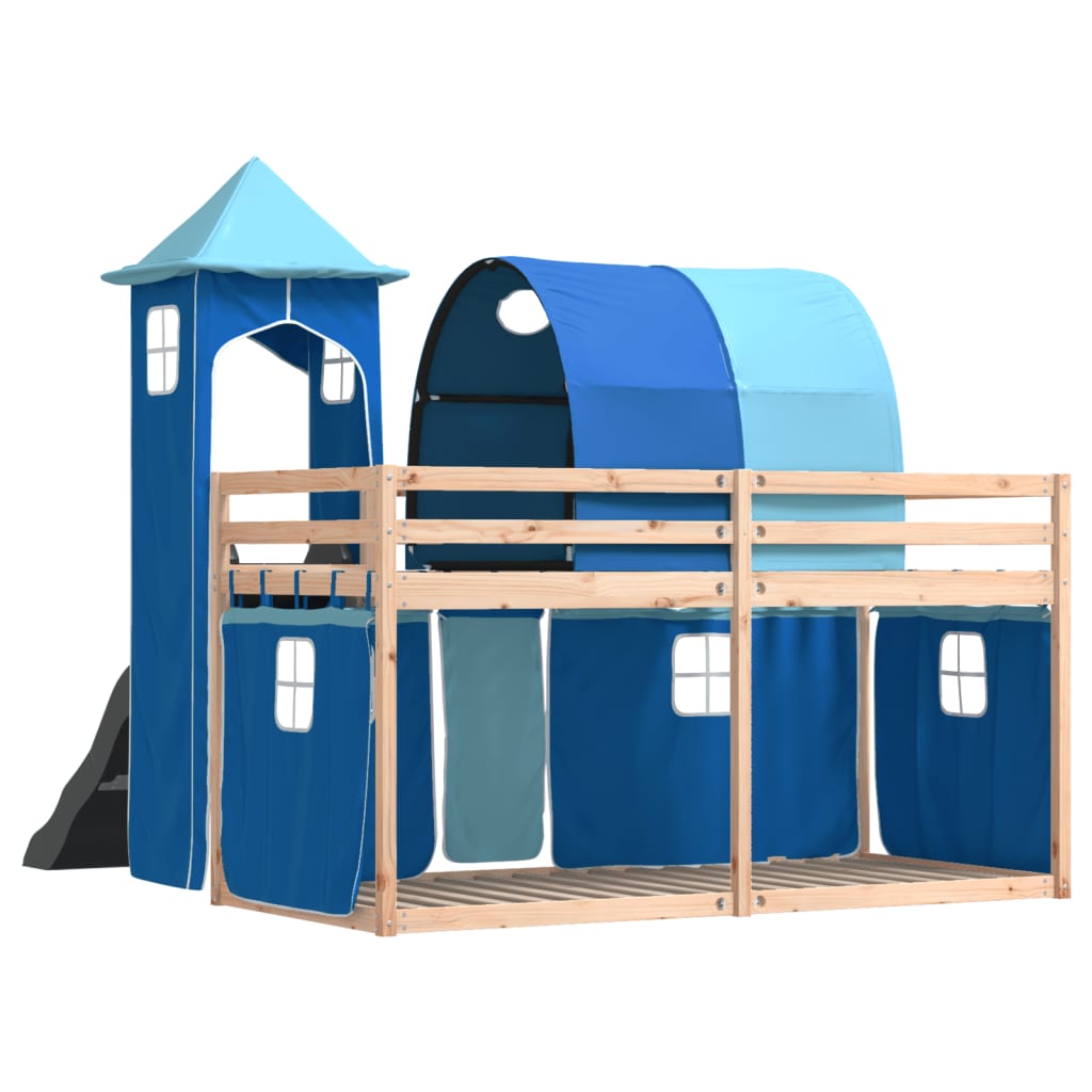 Lit superposé sans matelas avec toboggan et rideaux 90x200 cm Lits & cadres de lit vidaXL