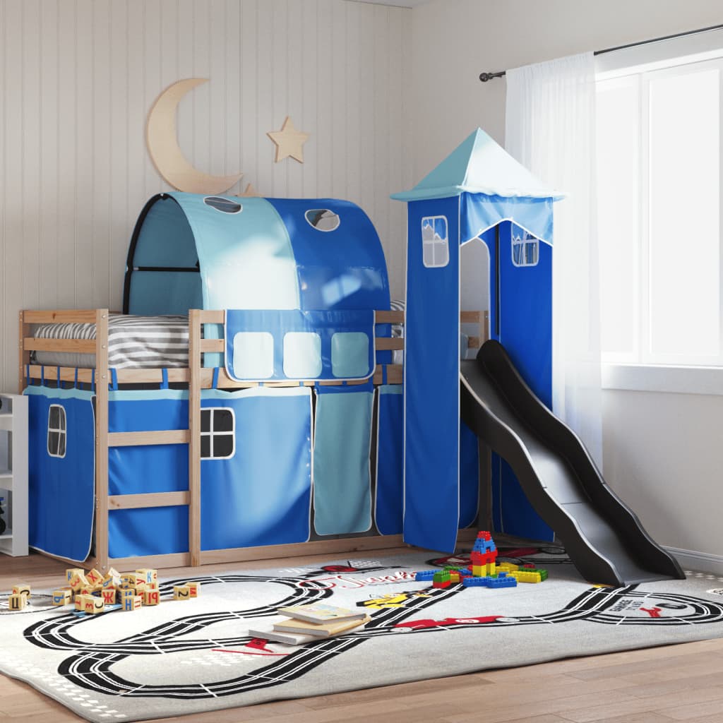 Lit superposé sans matelas avec toboggan et rideaux 90x200 cm Lits & cadres de lit vidaXL