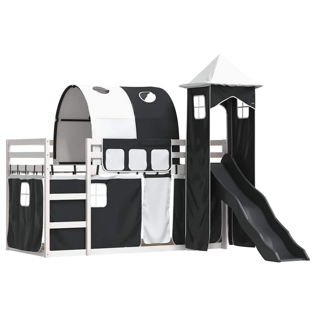 Lit superposé sans matelas avec toboggan blanc noir 90x200 cm - XIOS