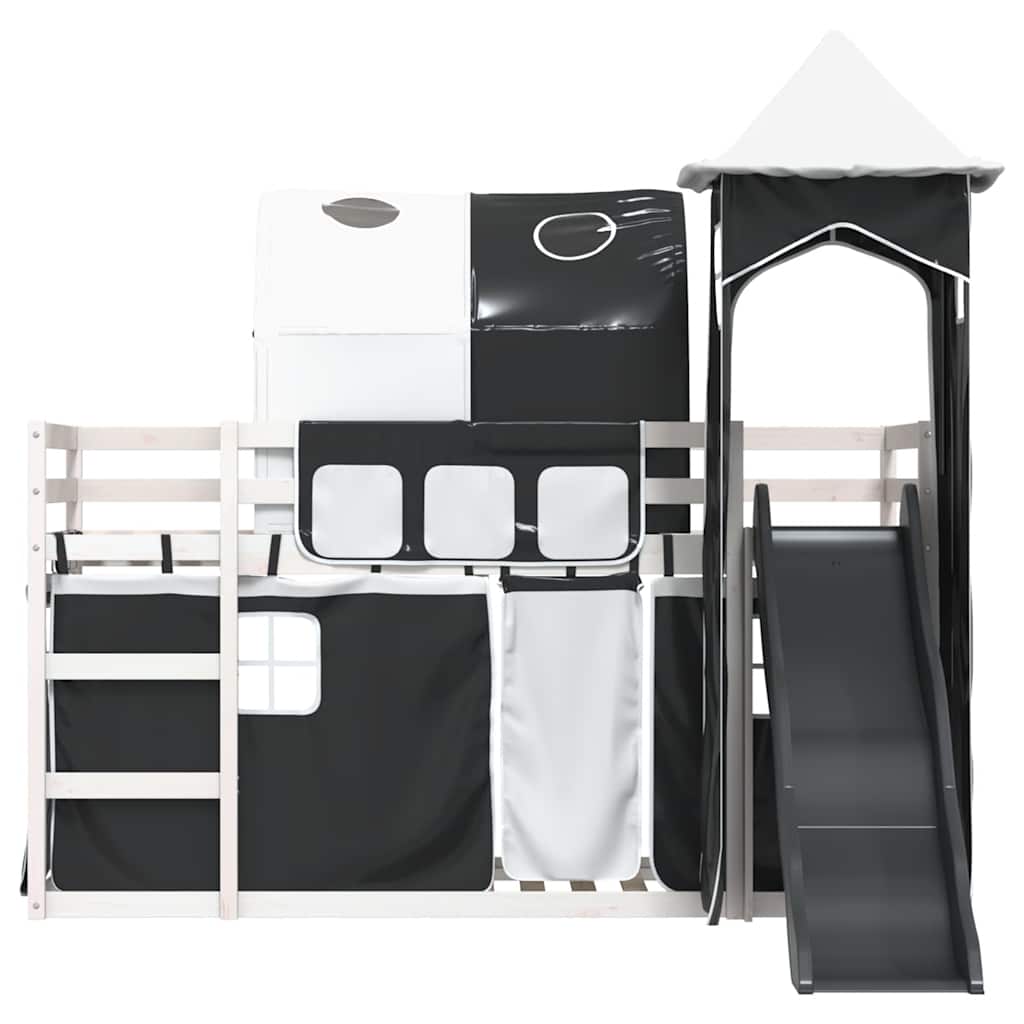 Lit superposé sans matelas avec toboggan blanc noir 90x200 cm - XIOS