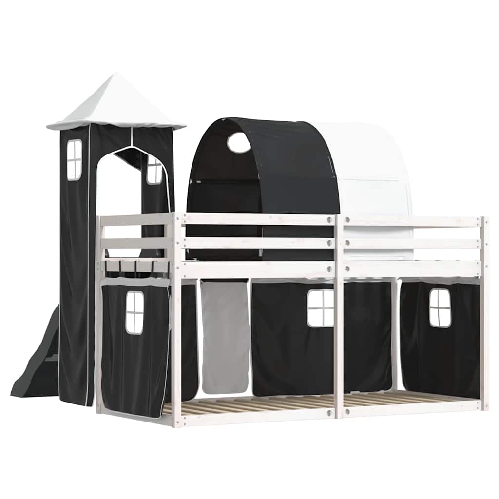 Lit superposé sans matelas avec toboggan blanc noir 90x200 cm - XIOS