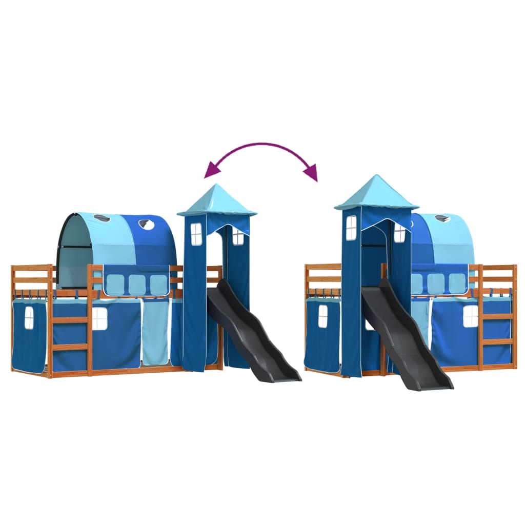 Lit superposé sans matelas avec toboggan et rideaux 90x200 cm - XIOS