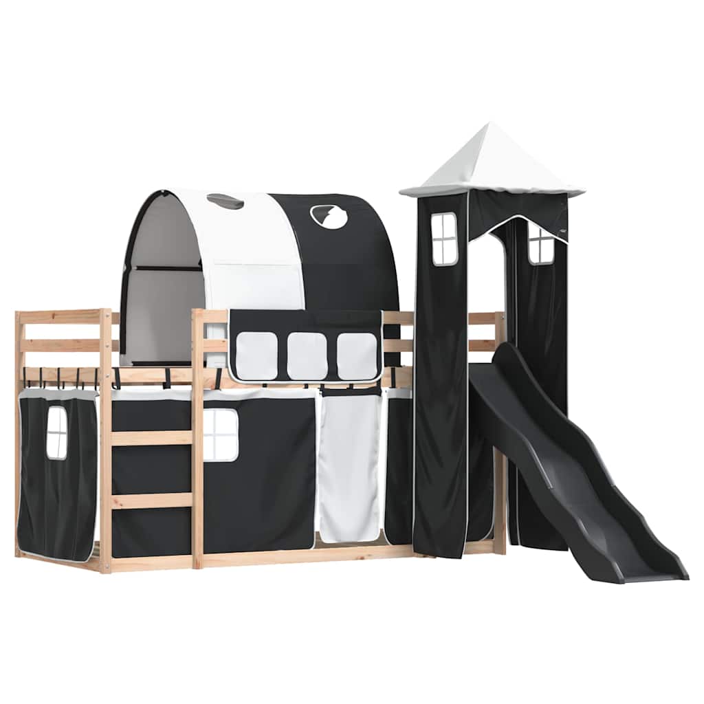 Lit superposé sans matelas avec toboggan blanc noir 80x200 cm - XIOS