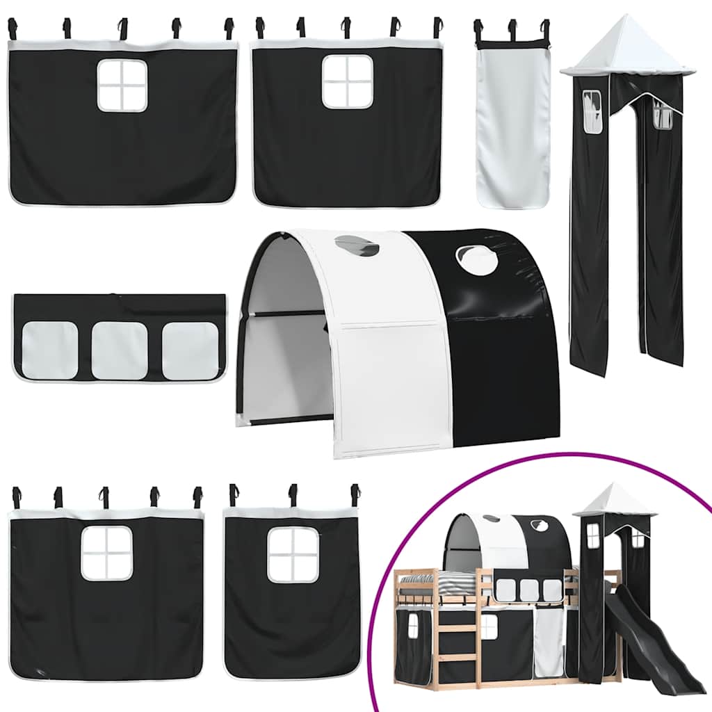 Lit superposé sans matelas avec toboggan blanc noir 80x200 cm - XIOS