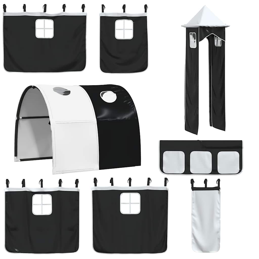 Lit superposé sans matelas avec toboggan blanc noir 80x200 cm - XIOS