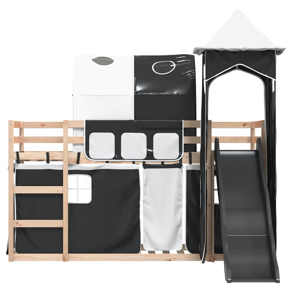 Lit superposé sans matelas avec toboggan blanc noir 80x200 cm - XIOS
