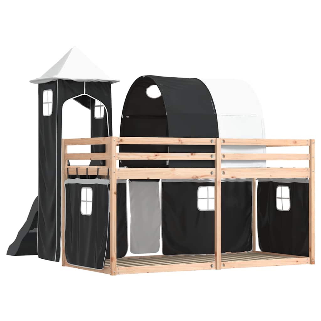 Lit superposé sans matelas avec toboggan blanc noir 80x200 cm - XIOS