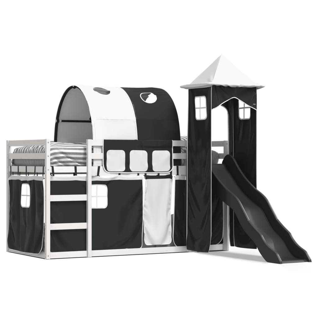 Lit superposé sans matelas avec toboggan blanc noir 90x190 cm - XIOS
