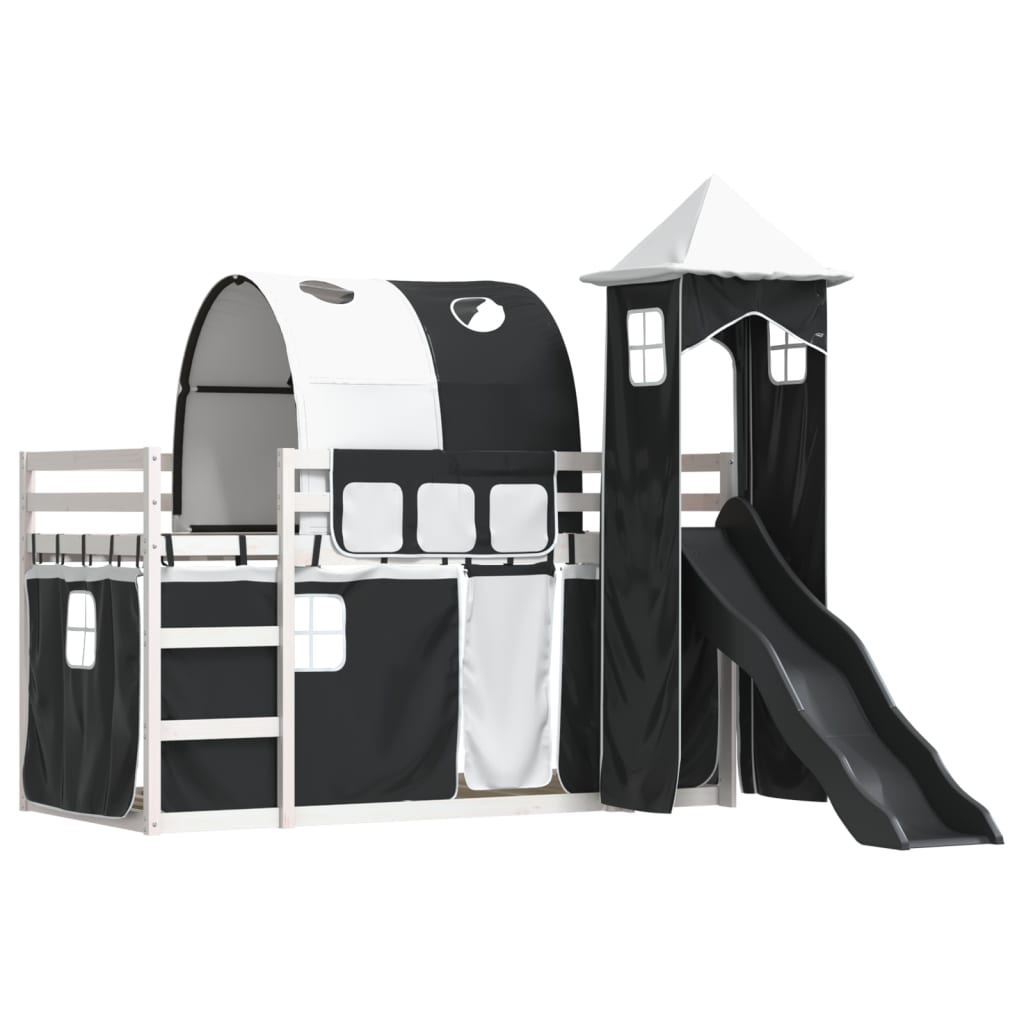 Lit superposé sans matelas avec toboggan blanc noir 90x190 cm - XIOS
