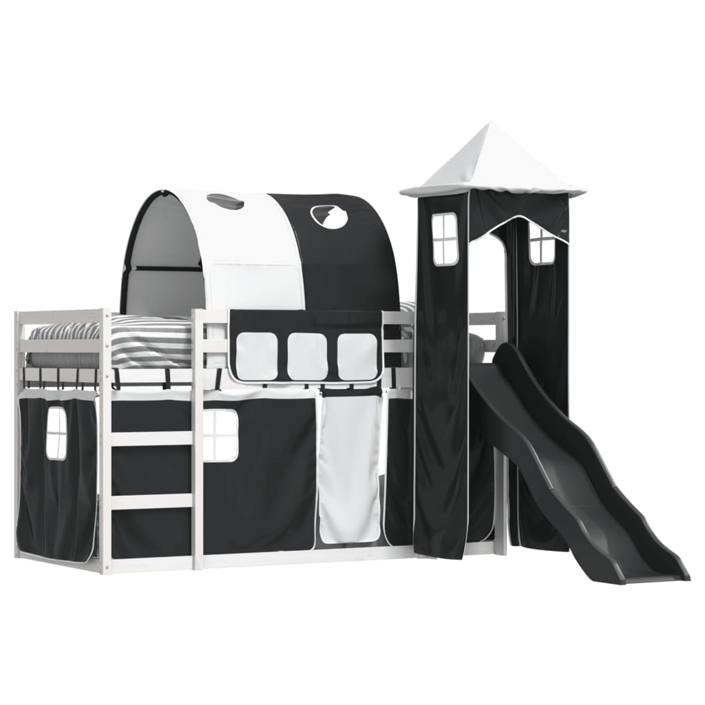 Lit superposé sans matelas avec toboggan blanc noir 90x190 cm - XIOS