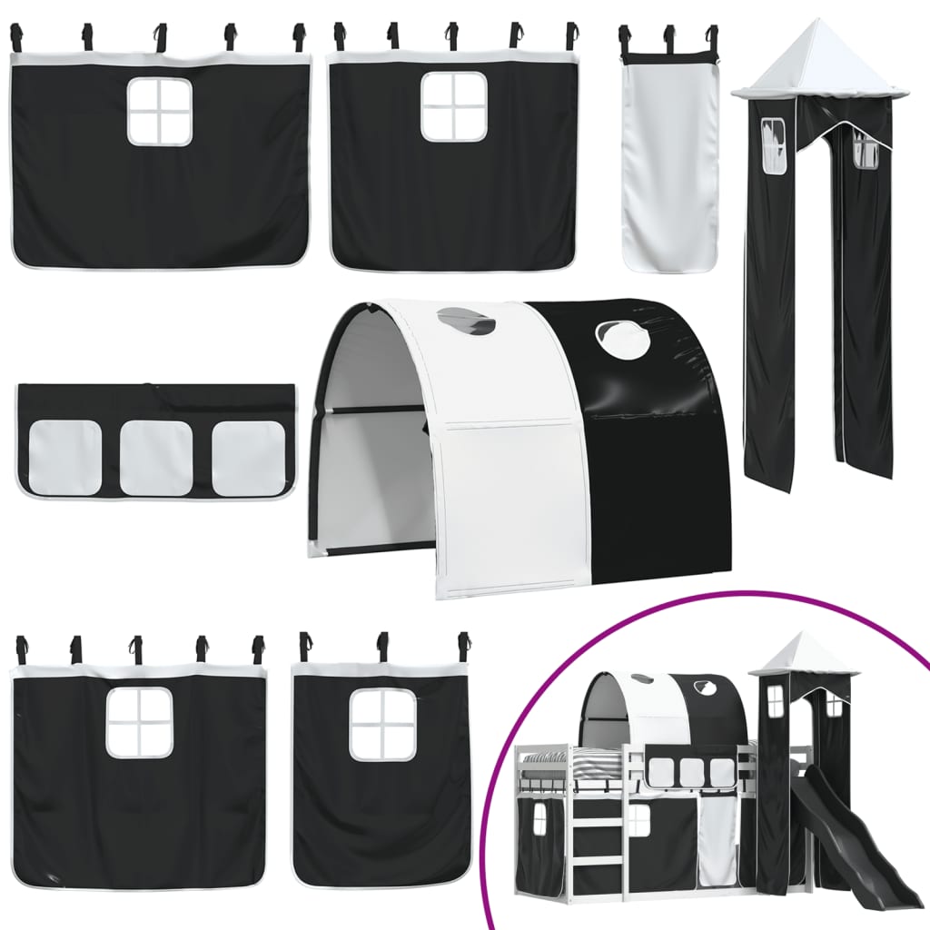 Lit superposé sans matelas avec toboggan blanc noir 90x190 cm - XIOS