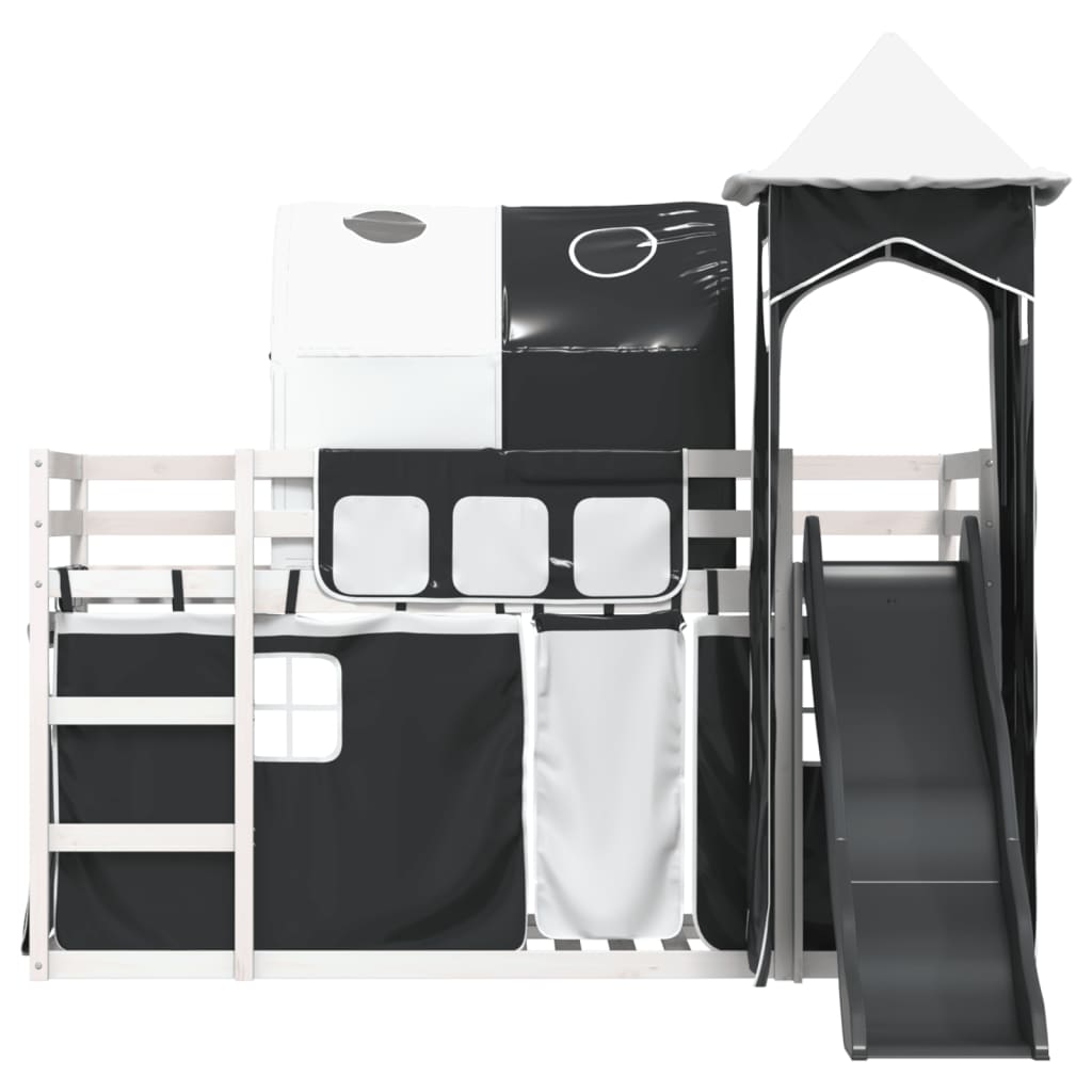 Lit superposé sans matelas avec toboggan blanc noir 90x190 cm - XIOS