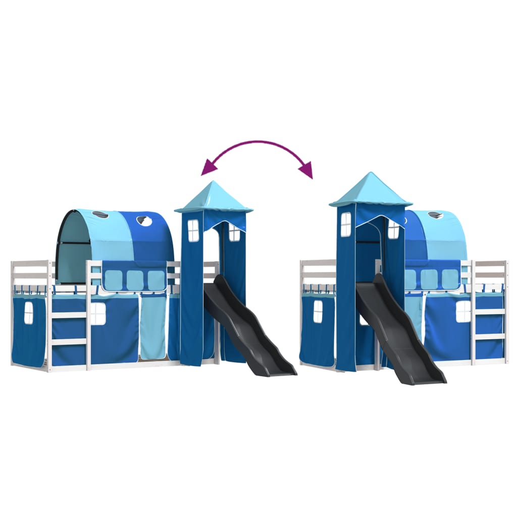 Lit superposé sans matelas avec toboggan et rideaux 90x190 cm - XIOS