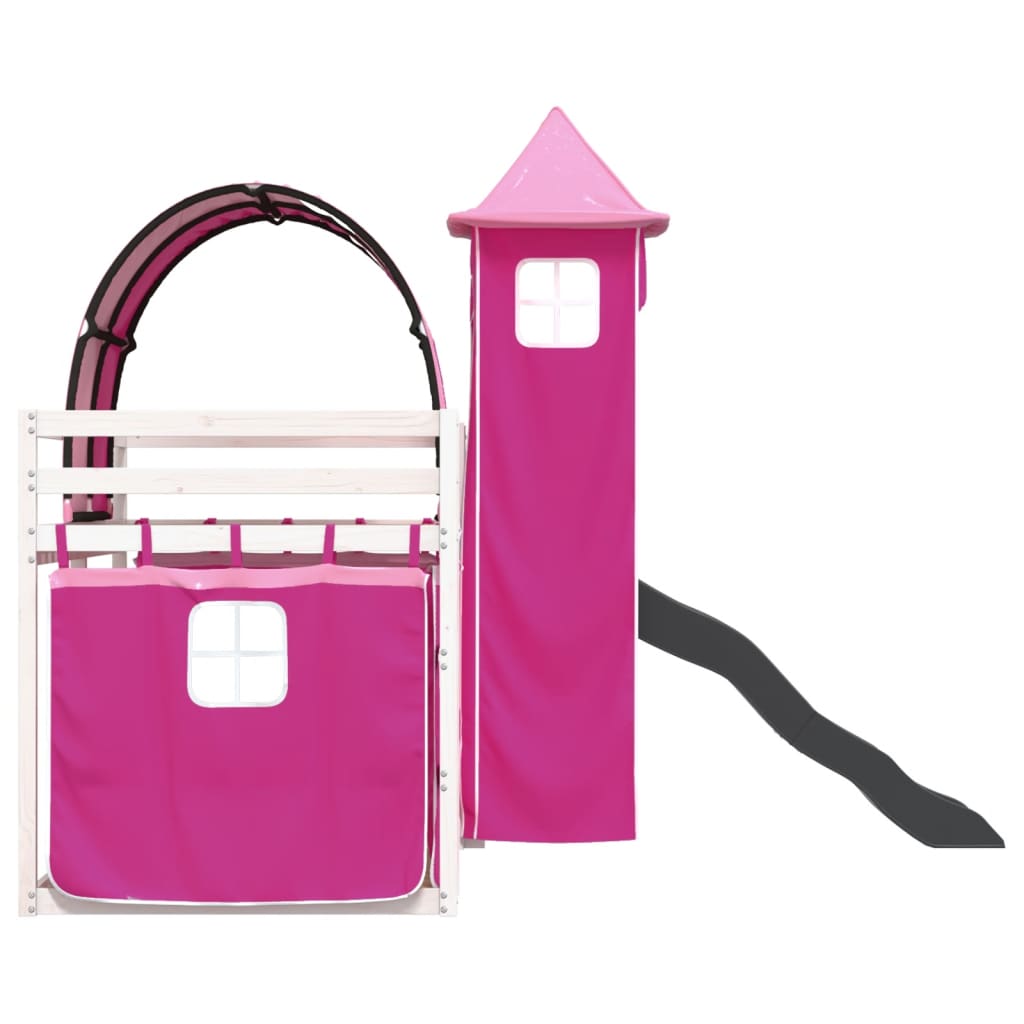 Lit superposé sans matelas avec toboggan et rideaux 90x190 cm - XIOS