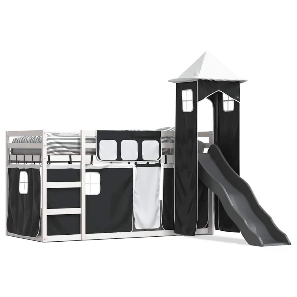 Lit superposé sans matelas avec toboggan blanc noir 90x200 cm - XIOS