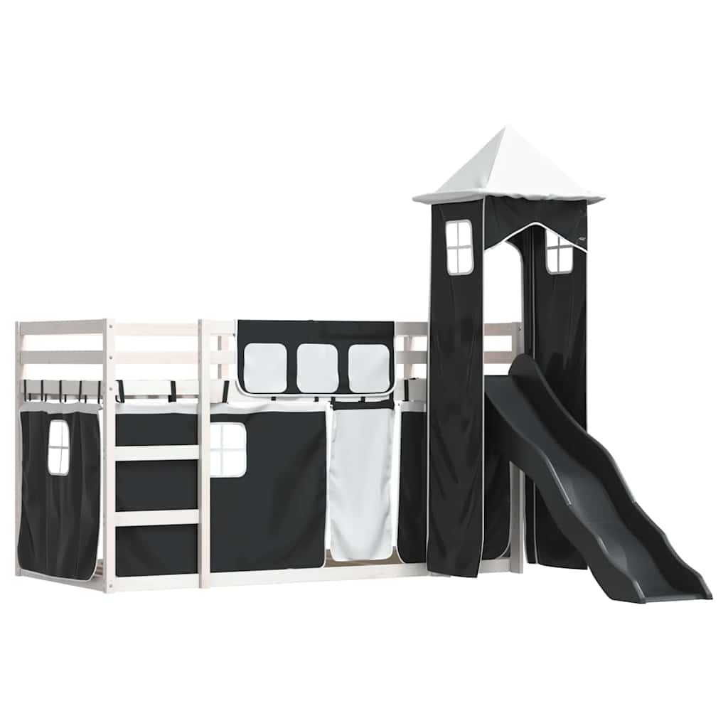 Lit superposé sans matelas avec toboggan blanc noir 90x200 cm - XIOS