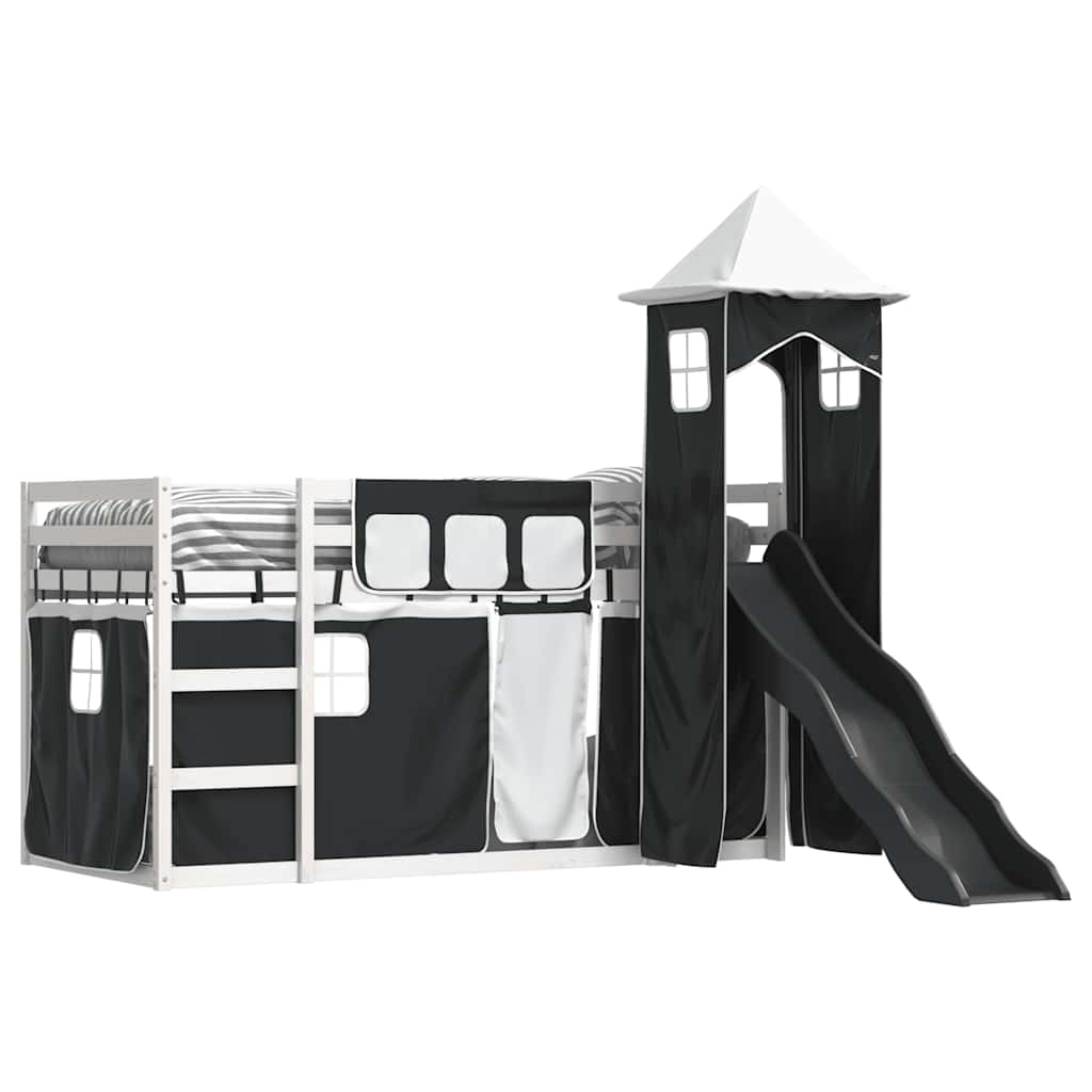 Lit superposé sans matelas avec toboggan blanc noir 90x200 cm - XIOS