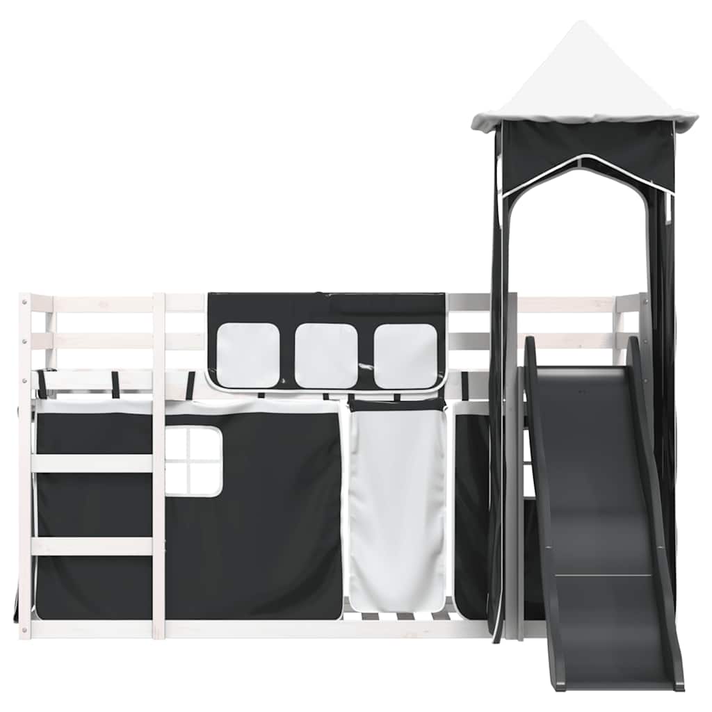 Lit superposé sans matelas avec toboggan blanc noir 90x200 cm - XIOS