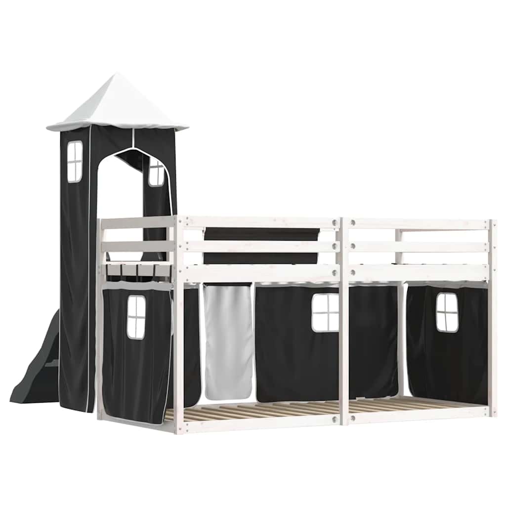 Lit superposé sans matelas avec toboggan blanc noir 90x200 cm - XIOS