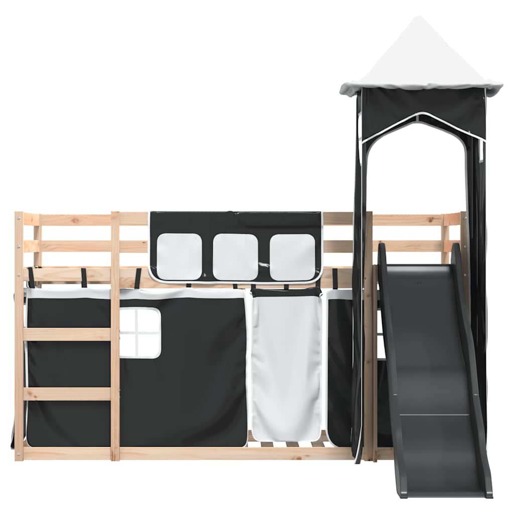 Lit superposé sans matelas avec toboggan blanc noir 80x200 cm - XIOS