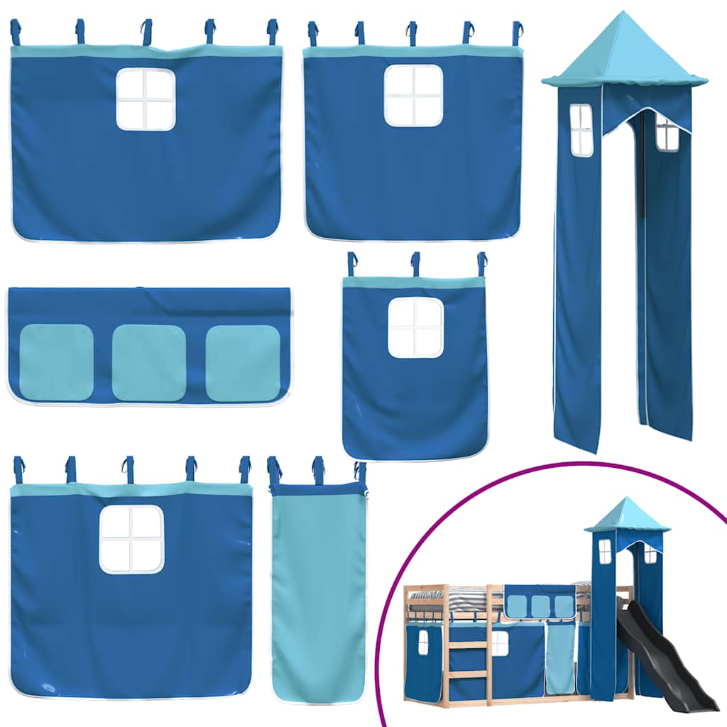Lit superposé sans matelas avec toboggan et rideaux 80x200 cm - XIOS