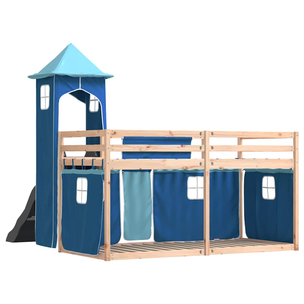Lit superposé sans matelas avec toboggan et rideaux 80x200 cm - XIOS